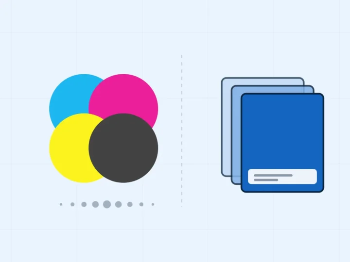 Illustration contrasting four overlapping process ink circles with a single solid spot colour swatch
