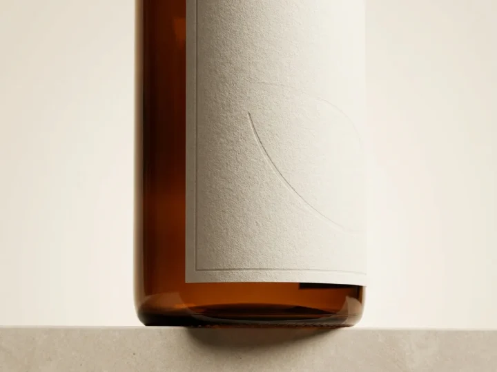 Custom bottle labels, material and finishing detail