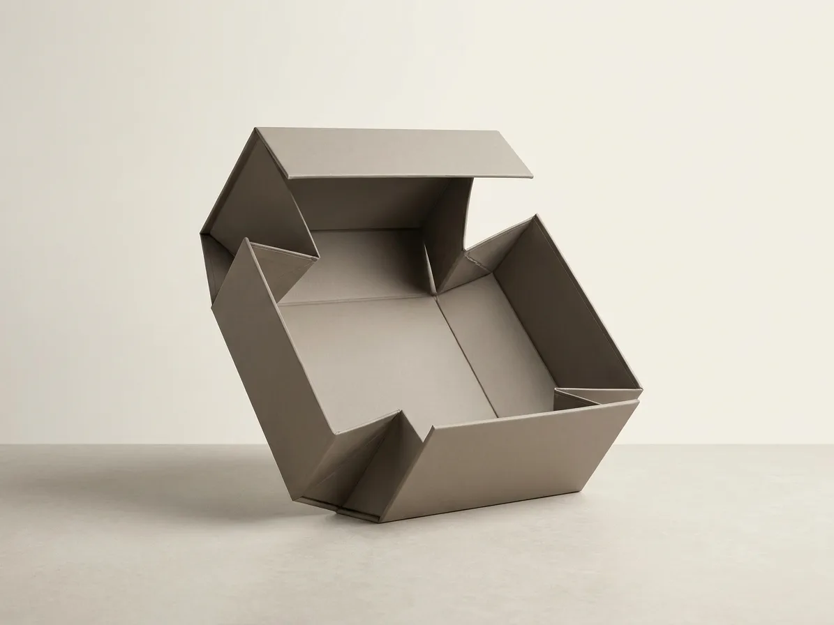 Custom collapsible rigid box, shown open to reveal the construction
