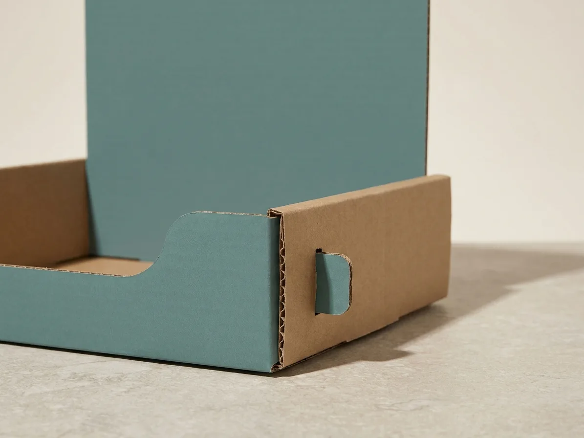 Custom corrugated display boxes, material and finishing detail