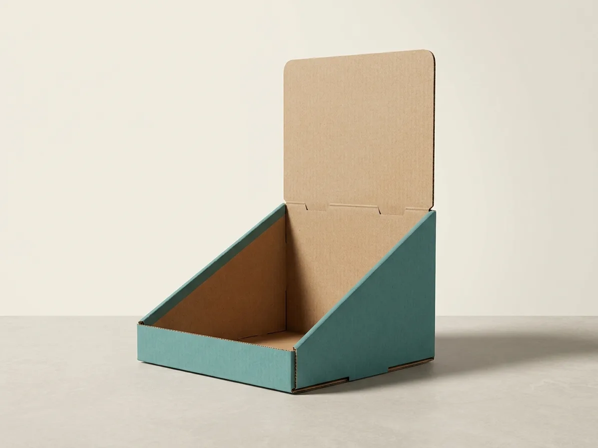 Custom corrugated display boxes, shown open to reveal the construction
