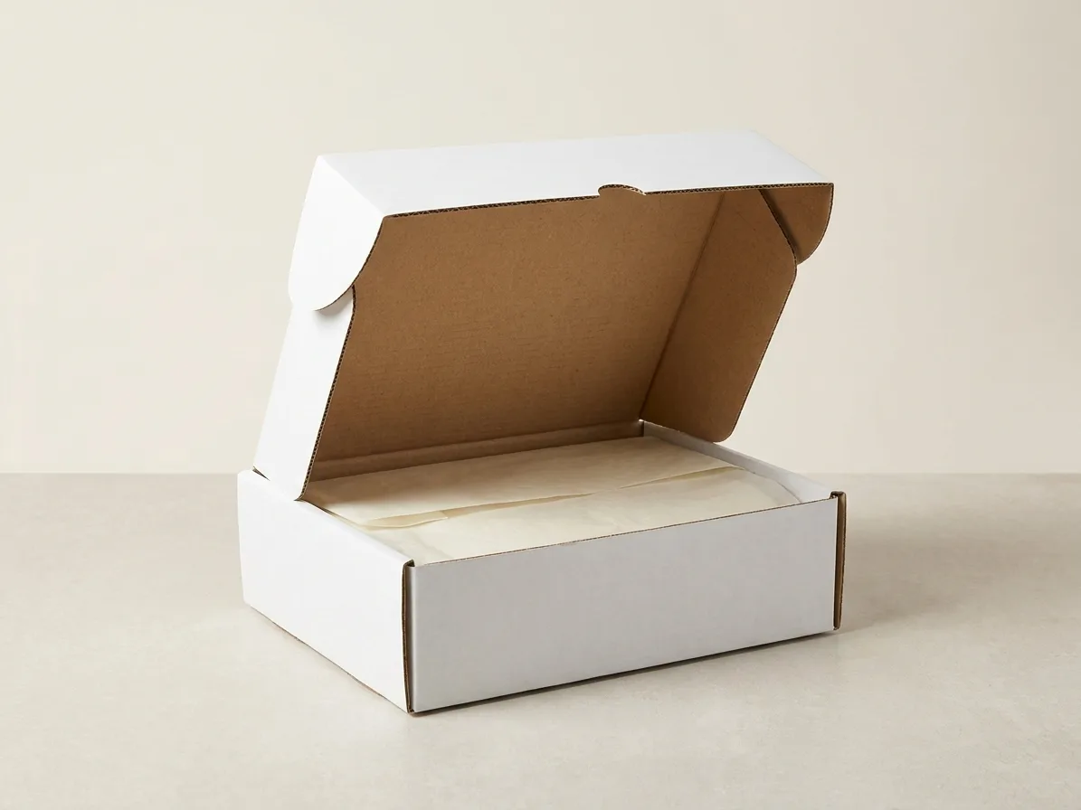 Custom e-commerce boxes, shown open to reveal the construction