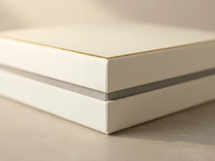 Custom lid & base rigid box, material and finishing detail