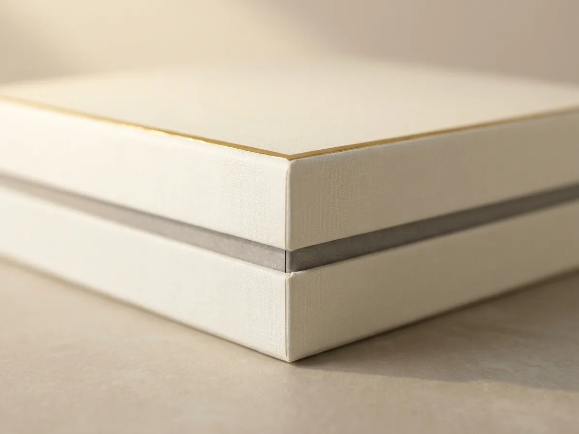 Custom lid & base rigid box, material and finishing detail