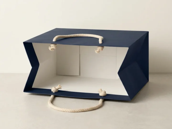 Custom luxury paper bags, shown open to reveal the construction