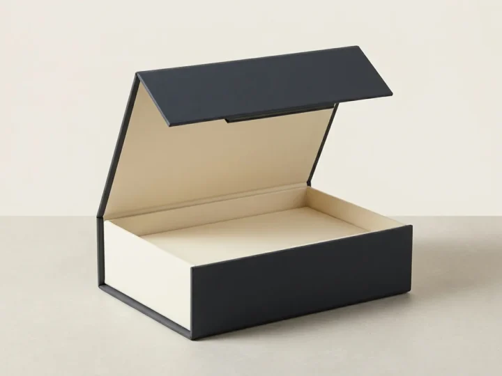 Custom magnetic closure rigid box open view