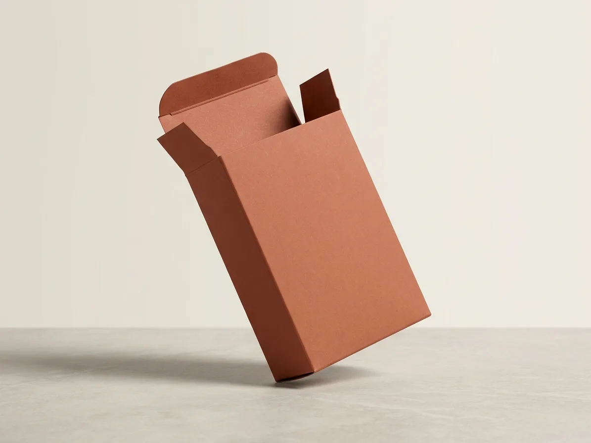 Custom reverse tuck end box, shown open to reveal the construction