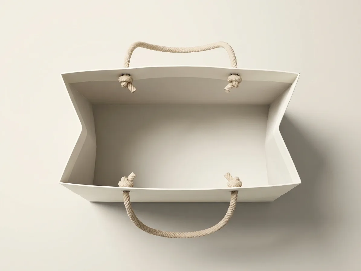 Custom rope handle paper bags, shown open to reveal the construction
