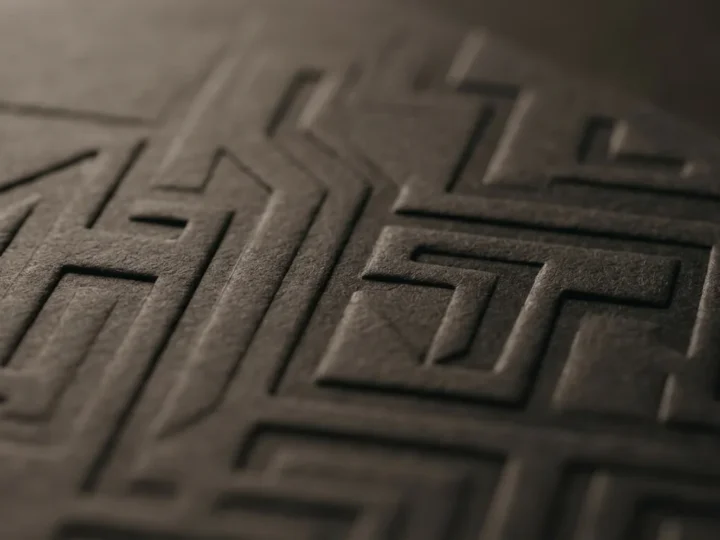 Recessed debossed detail pressed into packaging board